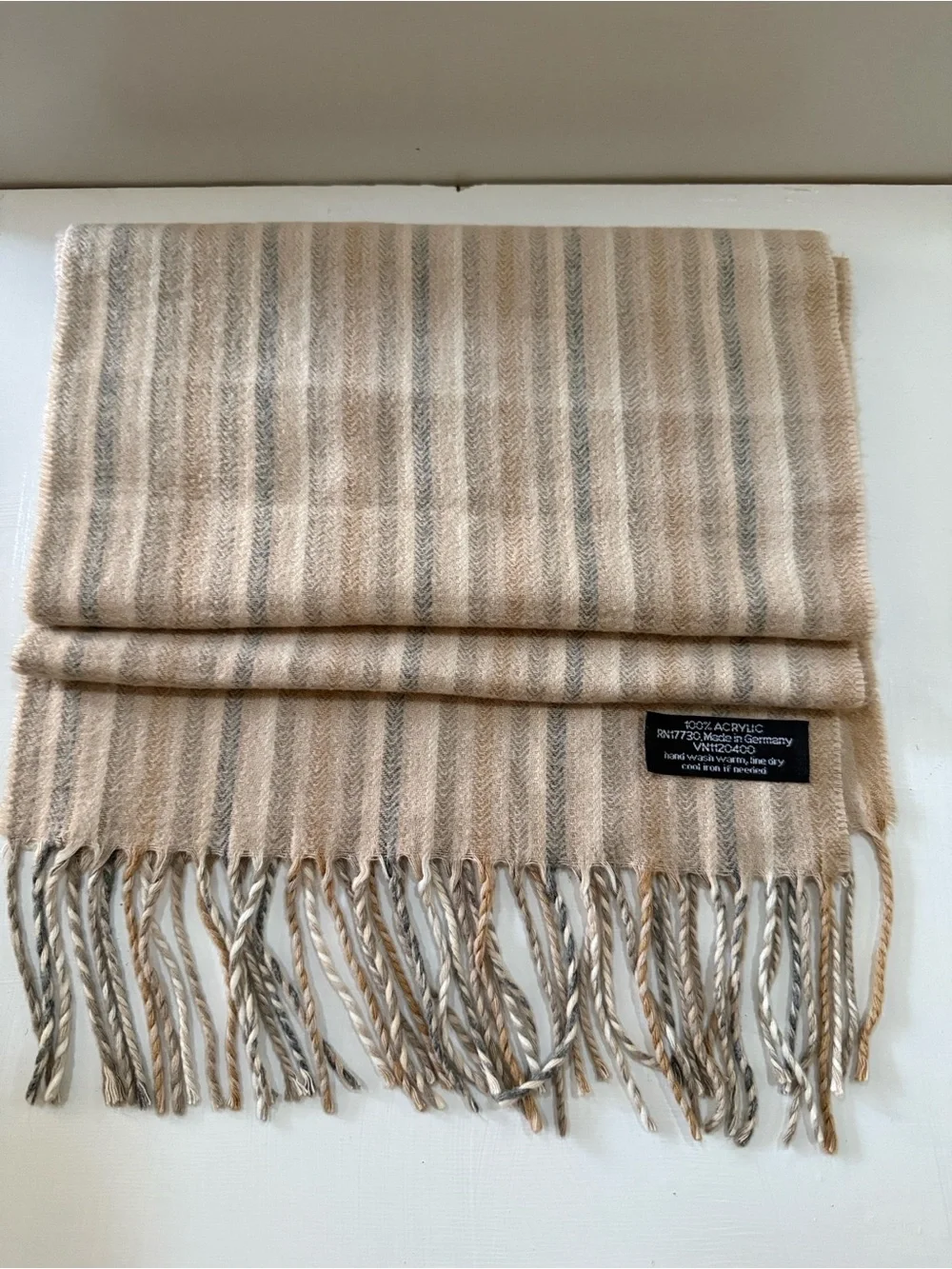 Men’s Soft Beige Acrylic Scarf - Made in Germany
